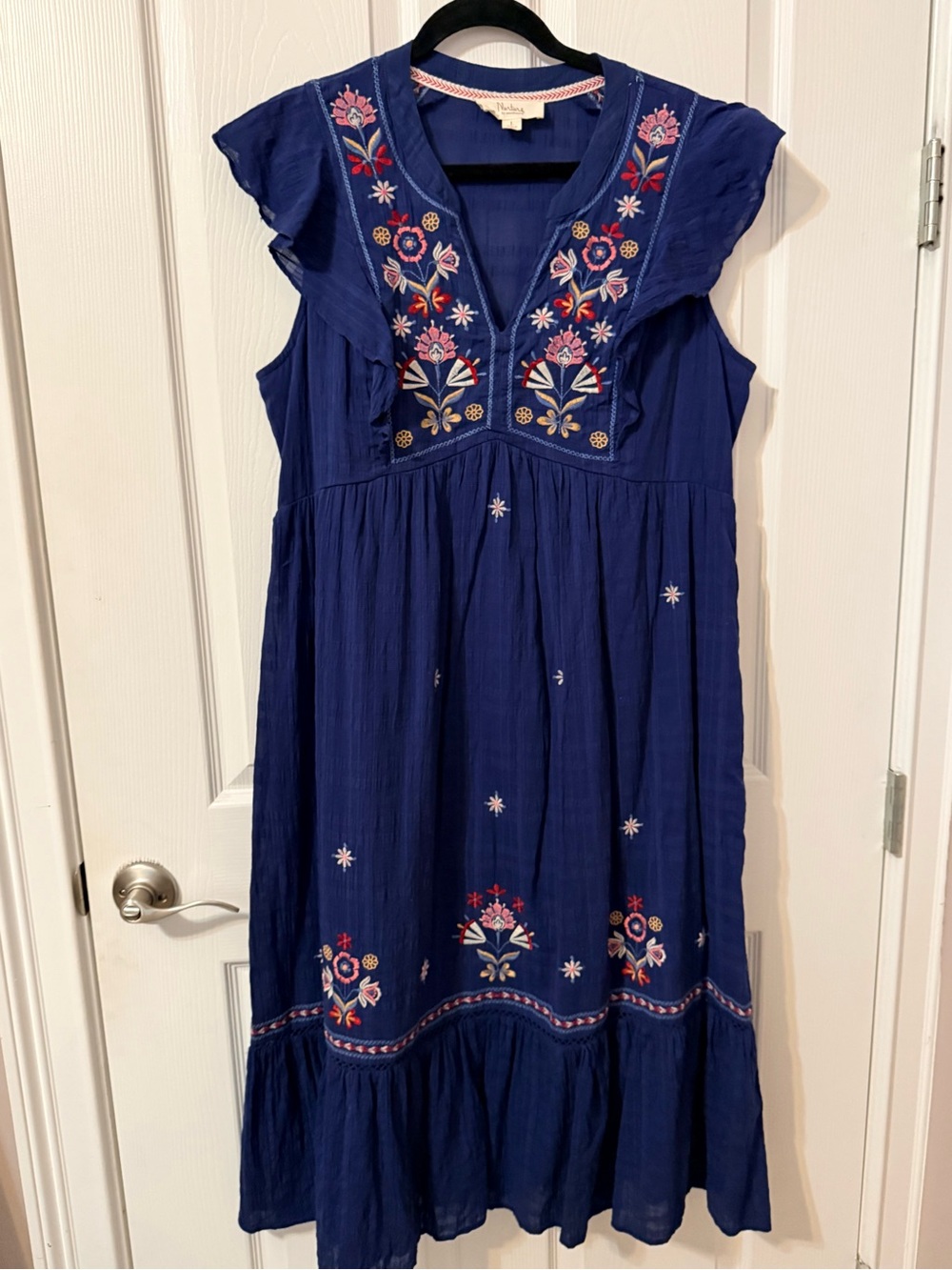 Nurture by Lamaze Deep Blue Embroidered Flutter-Sleeve Midi Dress